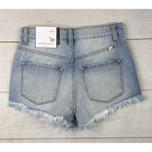 KanCan Shorts Womens Sz 0 23 Light Wash Denim Distressed High Rise worn once - Picture 2 of 12